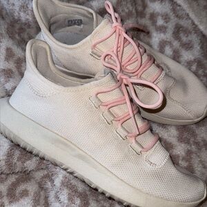 adidas Women's Cream Sneakers with Pink Accents